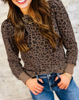 Leopard Ribbed Trim Long Sleeve Top