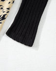 Leopard Patchwork Ribbed Knit Belted Dress