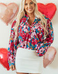Taylor Floral Balloon Sleeve Half Buttons Blouse