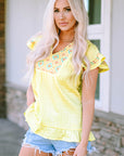 Cecelia Embroidery Textured Top with Ruffles