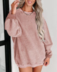Faith Solid Ribbed Knit Round Neck Pullover Sweatshirt