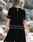 Birdie Scallop Trim Bow Detail Half Sleeve Dress