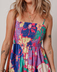 Floral Shirred Spaghetti Strap Maxi Dress