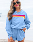 Colorblock Stripe Pullover and Shorts Set