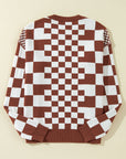 Checker Round Neck Drop Shoulder Sweater