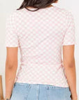 Checker Ribbed Knit Crewneck T-Shirt