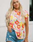 Judith Multicolor Flutter Sleeves Floral Blouse