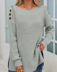Solid Buttoned Drop Shoulder Sweater