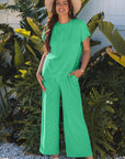 Solid Corded T-Shirt and Pants Set