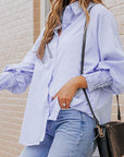 Stripe Smocked Cuff Buttoned Shirt
