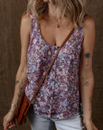 Floral Pleated Button Up Tank Top