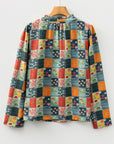 Floral Half Placket Collared V-Neck Blouse