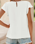 Pleated Flounce Sleeve Textured Blouse