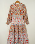 Floral V-Neck Ruffle Long Sleeve Midi Dress