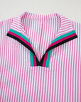 Stripe Contrast Split Neck Blouse