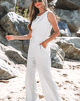 Addilyn Crew Neck Drawstring High Waist Sleeveless Jumpsuit