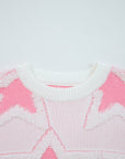 Star Ribbed Trim Drop Shoulder Oversized Sweater