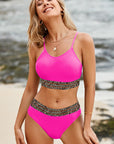 Edith Leopard Mesh Trim 2pcs Bikini Swimsuit