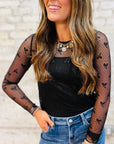 Black Bow Mesh Long Sleeve Top