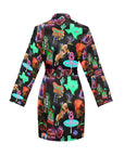 Vegas Neon Women's Long Sleeve Belted Satin Feel Dressing Lounge Robe