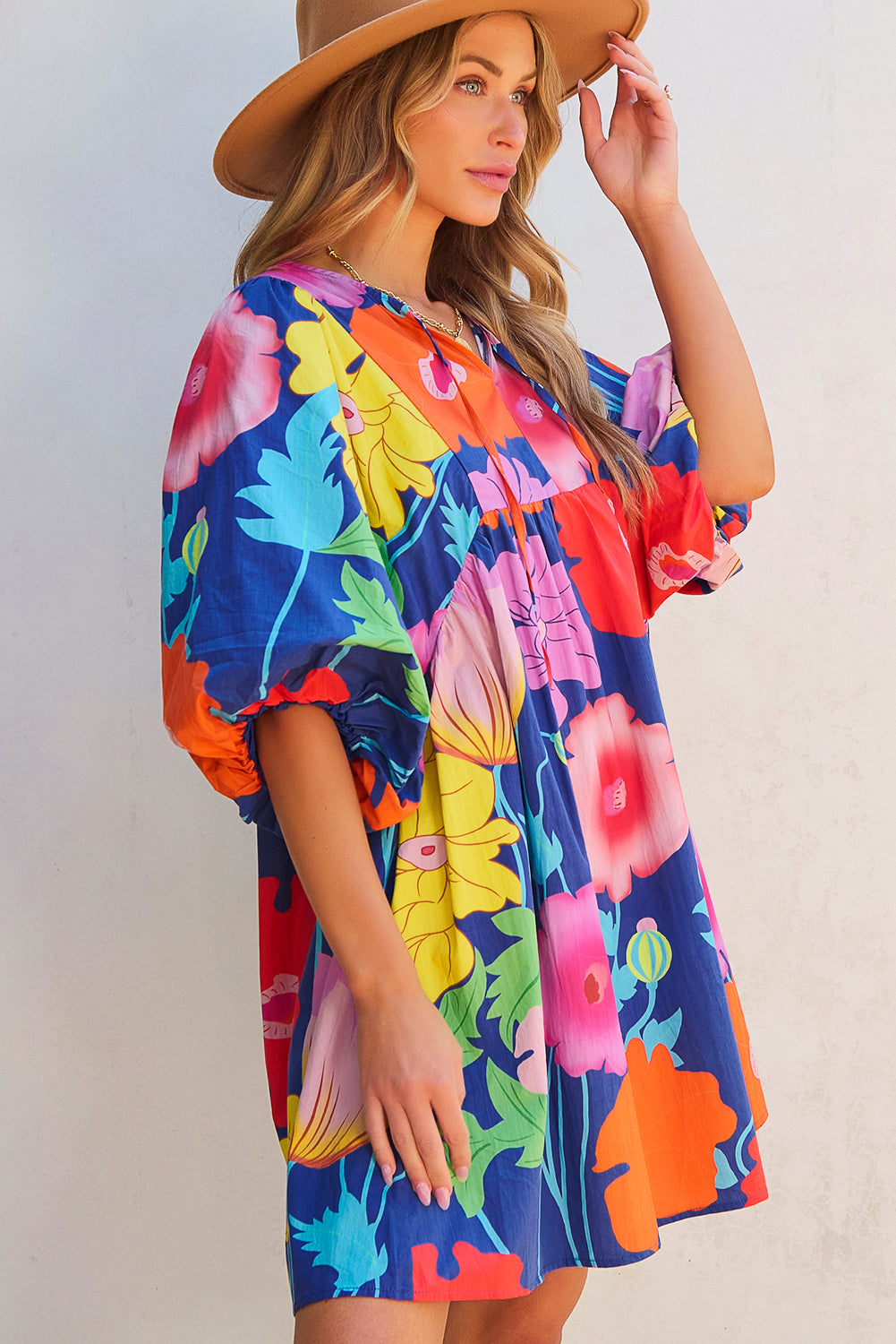 Iyla Floral Split Neck Babydoll Dress