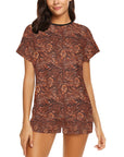 Leather Floral Print Women's Western Top and Shorts Pajama Set