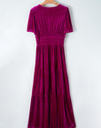 Velvet Shirred Waist Tiered Maxi Dress