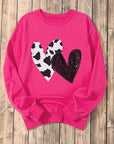Valentine Heart Sequin and Cow Patchwork Sweatshirt