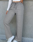 Solid Fleece-Lined Drawstring Waist Pants