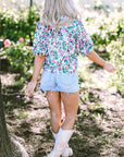 Julie Puff Sleeve Mock Neck Blouse