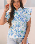 Tiana Floral Ruffle Sleeve Button Up