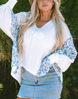 Floral Patchwork Batwing Sleeve V-Neck Blouse
