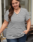 Ramona Stripe V Neck Petal Sleeve Plus Size Top