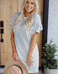 Stripe Ruffle Sleeve Crewneck T-Shirt Mini Dress