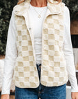 Stevie Sherpa Checkerboard Button Vest With Pocket