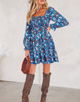 Floral Smocked Bodice Ruffle Sleeve Dress