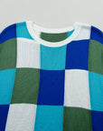 Colorblock Checker Cap Sleeve Sweater