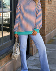 Stripe Contrast Ribbed Trim Sweatshirt