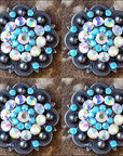 1.5" Hilason Western Style Berry Rhinestone Bling Tack Headstall Saddle Concho Turquoise/Black