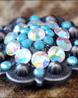 1.5" Hilason Western Style Berry Rhinestone Bling Tack Headstall Saddle Concho Turquoise/Black