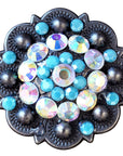 1.5" Hilason Western Style Berry Rhinestone Bling Tack Headstall Saddle Concho Turquoise/Black