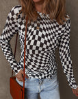 Checker Mesh Long Sleeve Top
