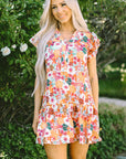 August Floral Print Split Neck Flutter Sleeve Dress