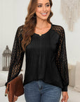 Lace Patchwork Raglan Sleeve Pleated Top