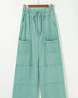 Mineral Wash Reverse Seam Drawstring Elastic Waist Pants