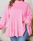 Plus Size Solid Ruffle Tiered Ribbed Crewneck Top