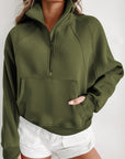 Zip Up Stand Collar Ribbed Thumbhole Sleeve Sweatshirt