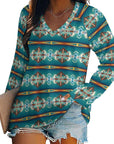 Baha Ranch Teal Aztec Long Sleeve Top