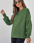 Solid Textured Knit Crewneck Sweater