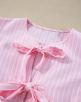Stripe Bow Tie Front Blouse